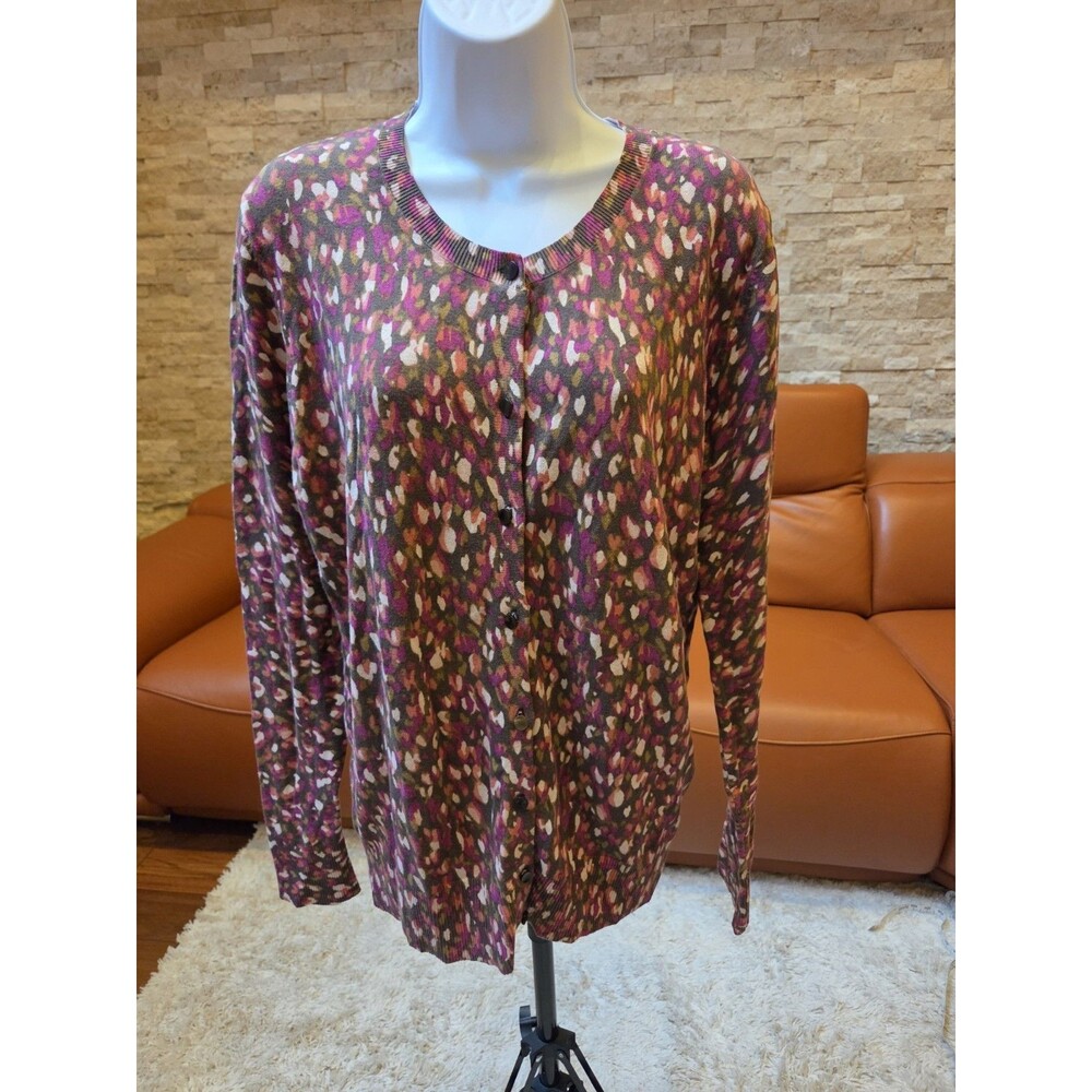 Merona Crew Neck Snap Button Cardigan Size M Camo Painterly Leopard Whimsigoth
